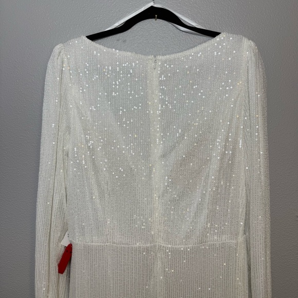 Mac Duggal Faux Wrap Long Sleeve Sequin Gown in White - Picture 5 of 11